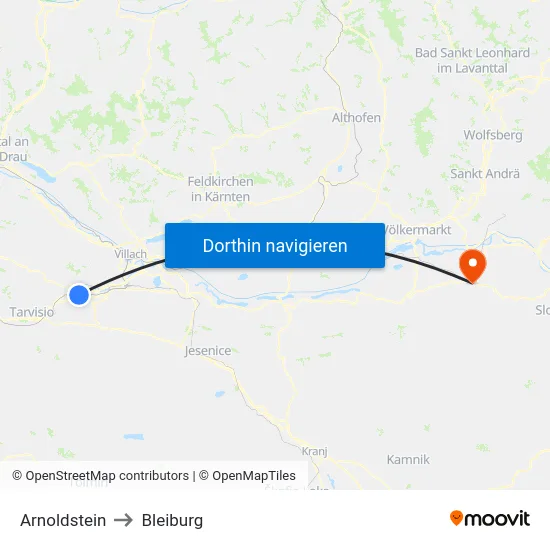 Arnoldstein to Bleiburg map