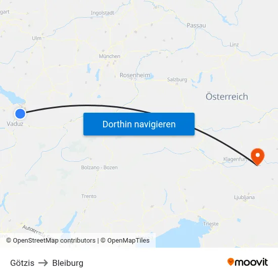 Götzis to Bleiburg map