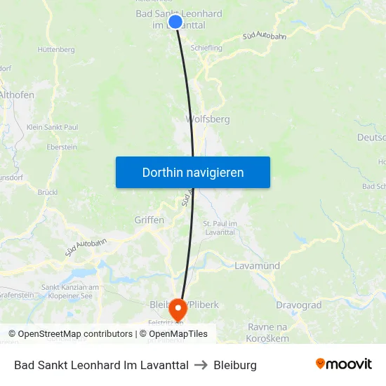 Bad Sankt Leonhard Im Lavanttal to Bleiburg map