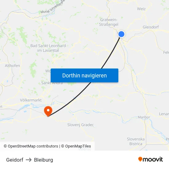 Geidorf to Bleiburg map