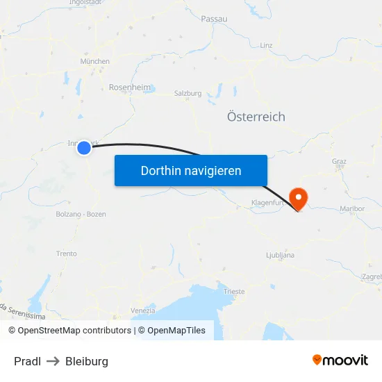 Pradl to Bleiburg map