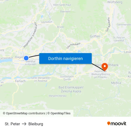 St. Peter to Bleiburg map