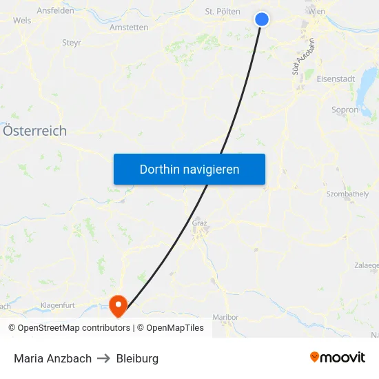 Maria Anzbach to Bleiburg map