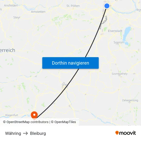 Währing to Bleiburg map