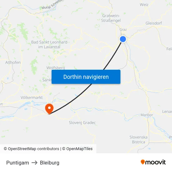 Puntigam to Bleiburg map