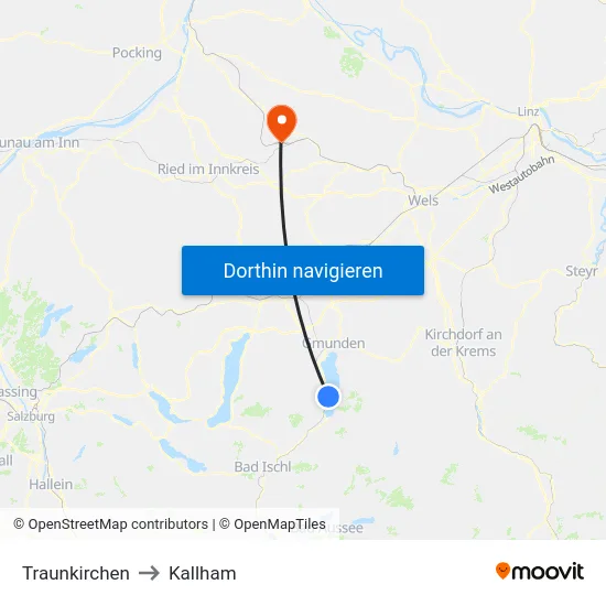 Traunkirchen to Kallham map