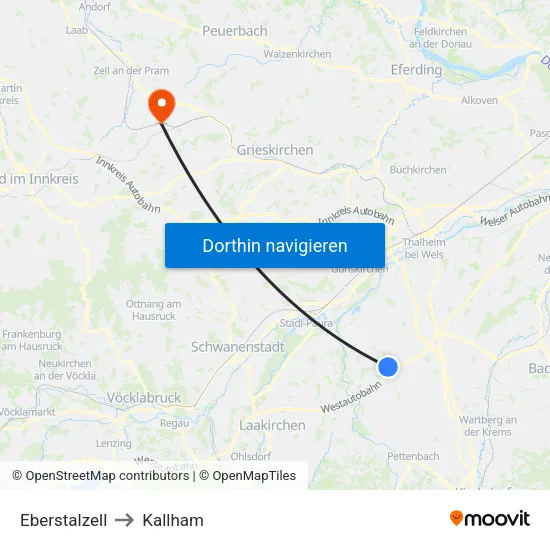 Eberstalzell to Kallham map