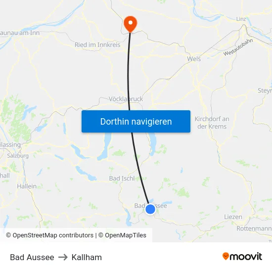 Bad Aussee to Kallham map