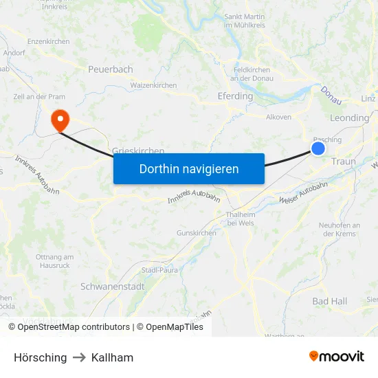 Hörsching to Kallham map