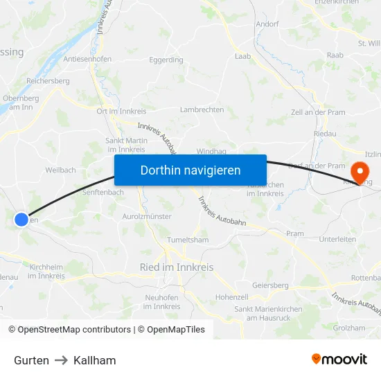 Gurten to Kallham map