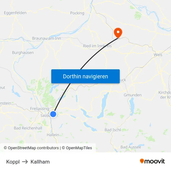 Koppl to Kallham map