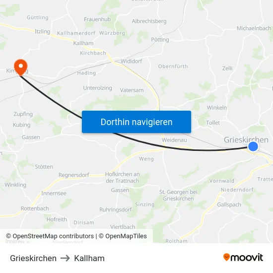 Grieskirchen to Kallham map