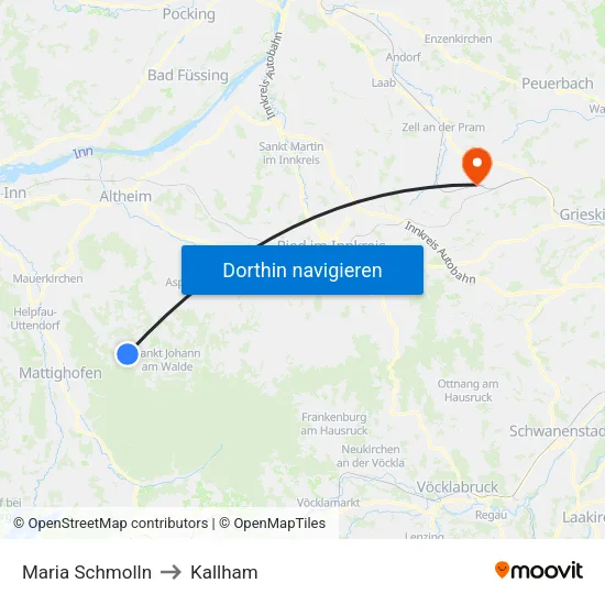 Maria Schmolln to Kallham map