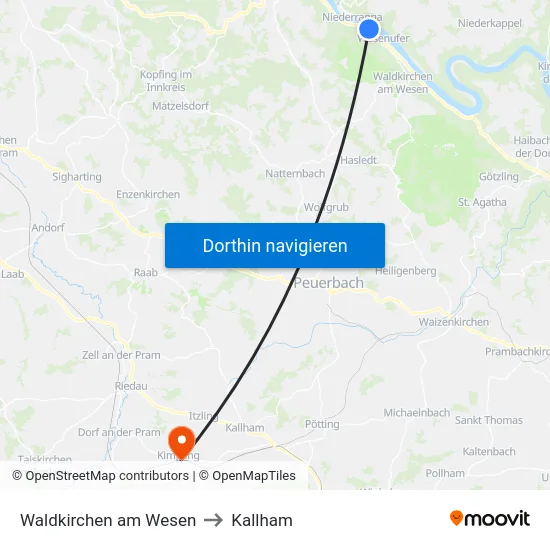 Waldkirchen am Wesen to Kallham map