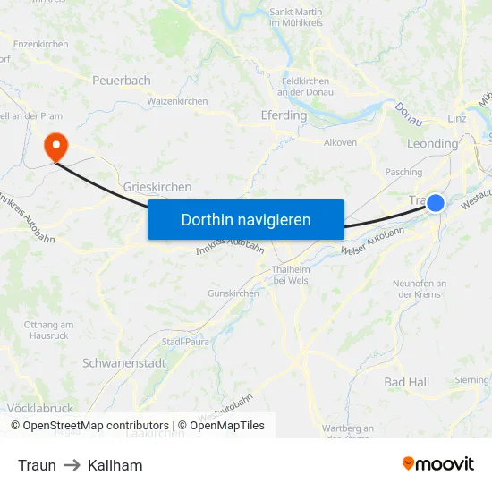 Traun to Kallham map