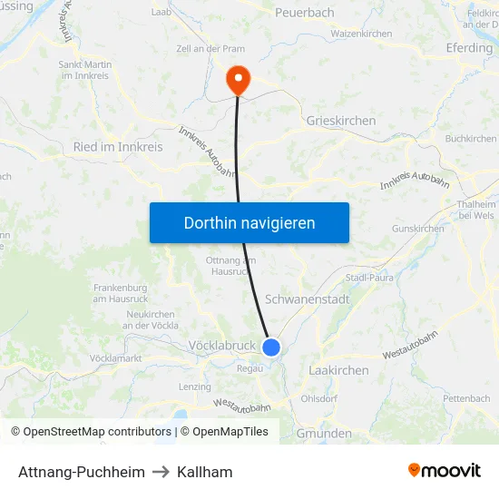 Attnang-Puchheim to Kallham map