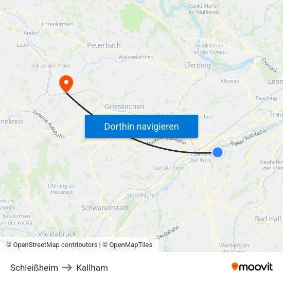 Schleißheim to Kallham map