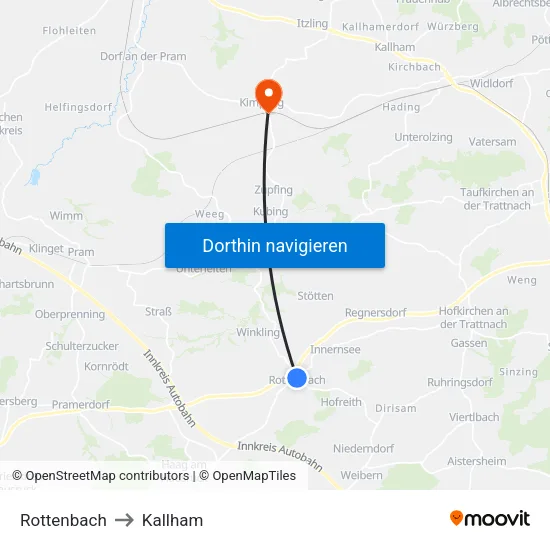 Rottenbach to Kallham map