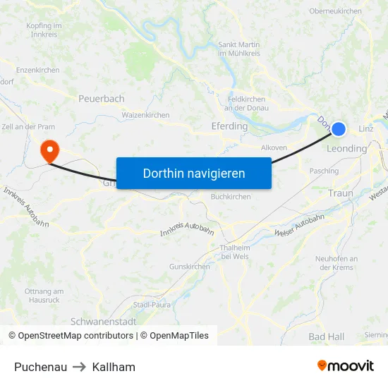 Puchenau to Kallham map