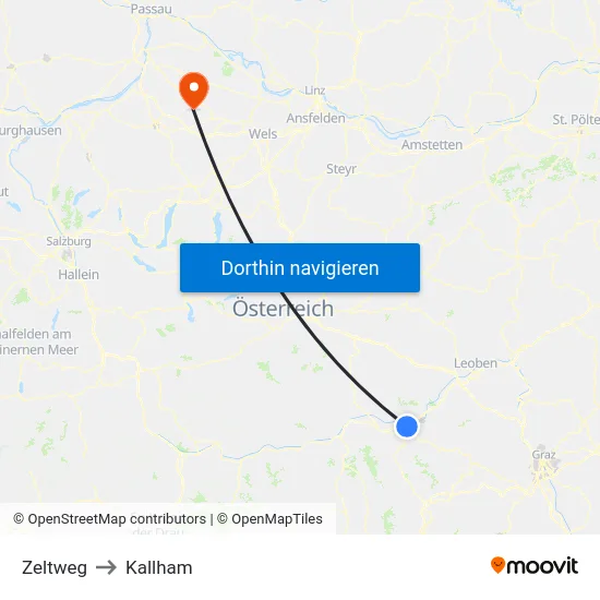 Zeltweg to Kallham map