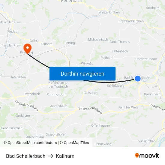 Bad Schallerbach to Kallham map