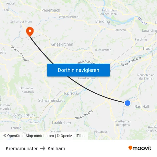 Kremsmünster to Kallham map