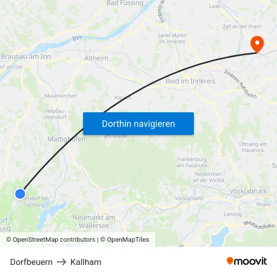 Dorfbeuern to Kallham map