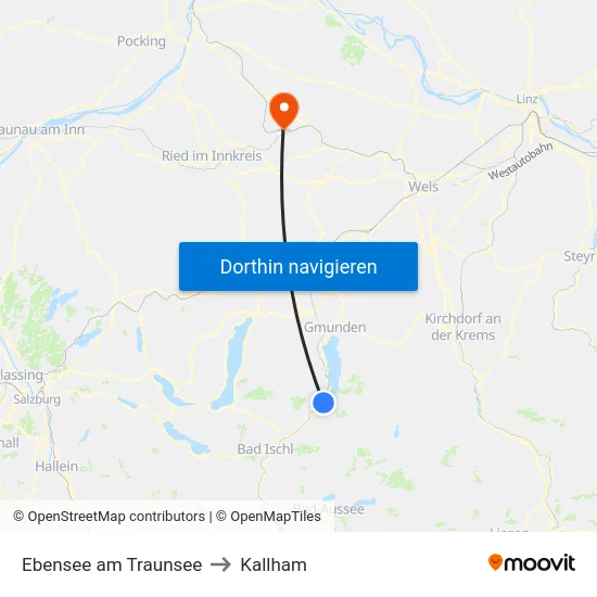 Ebensee am Traunsee to Kallham map