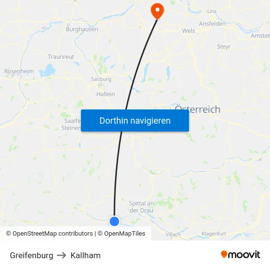 Greifenburg to Kallham map