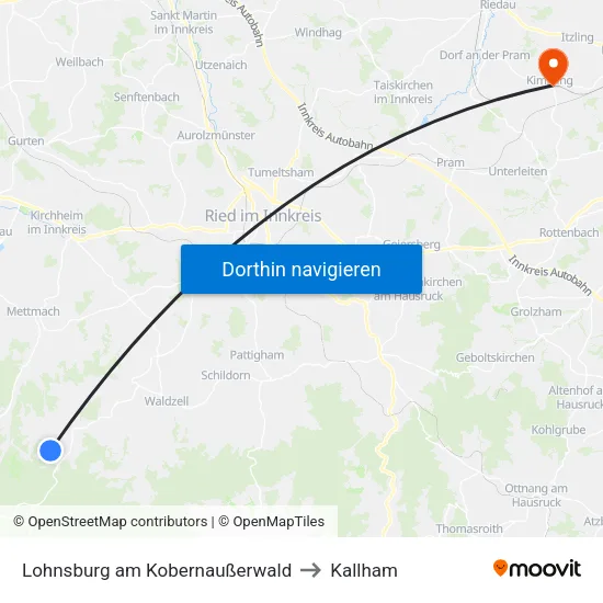 Lohnsburg am Kobernaußerwald to Kallham map