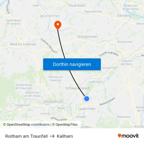 Roitham am Traunfall to Kallham map