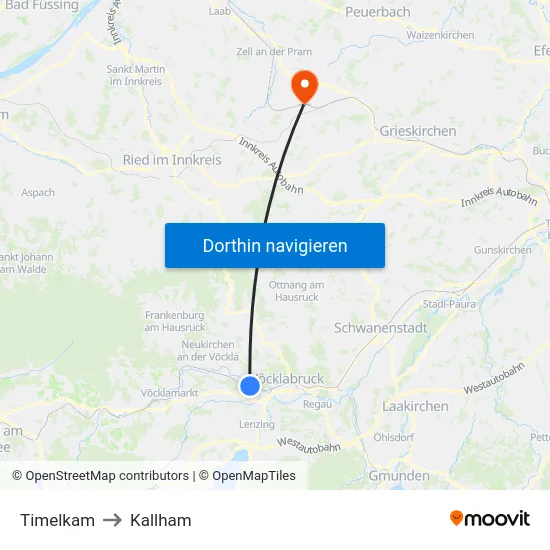 Timelkam to Kallham map