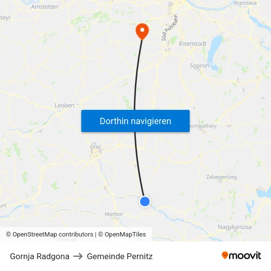 Gornja Radgona to Gemeinde Pernitz map
