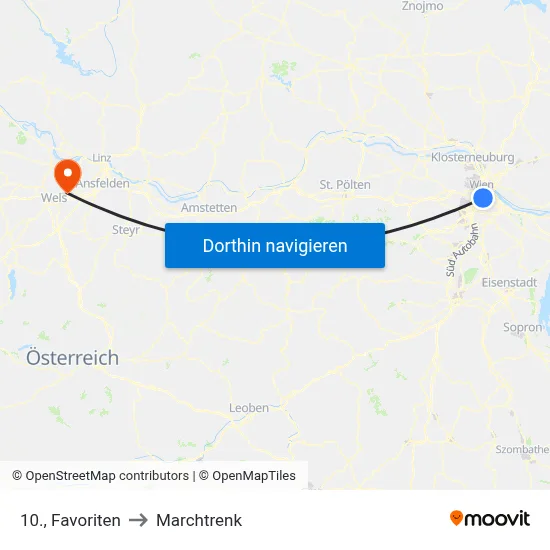 10., Favoriten to Marchtrenk map