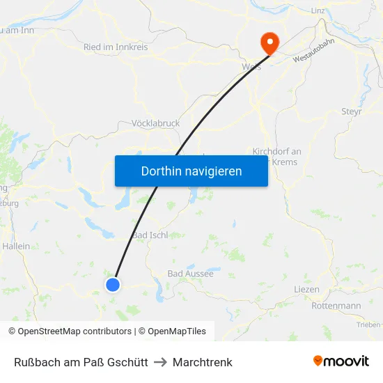 Rußbach am Paß Gschütt to Marchtrenk map