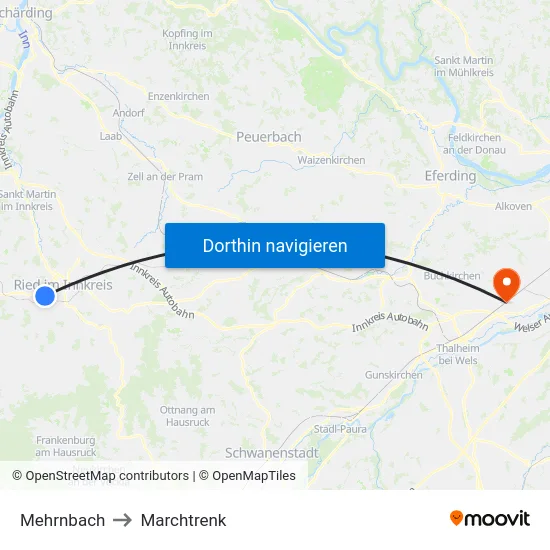 Mehrnbach to Marchtrenk map