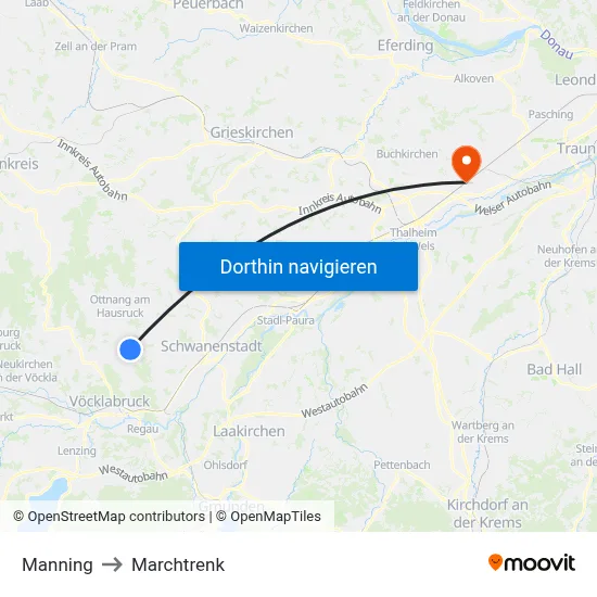 Manning to Marchtrenk map