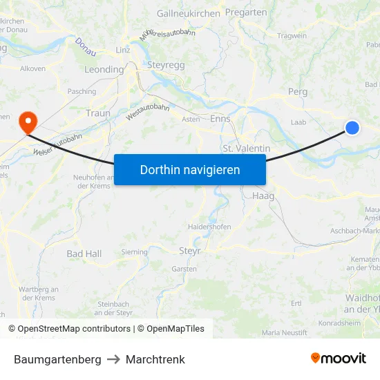 Baumgartenberg to Marchtrenk map
