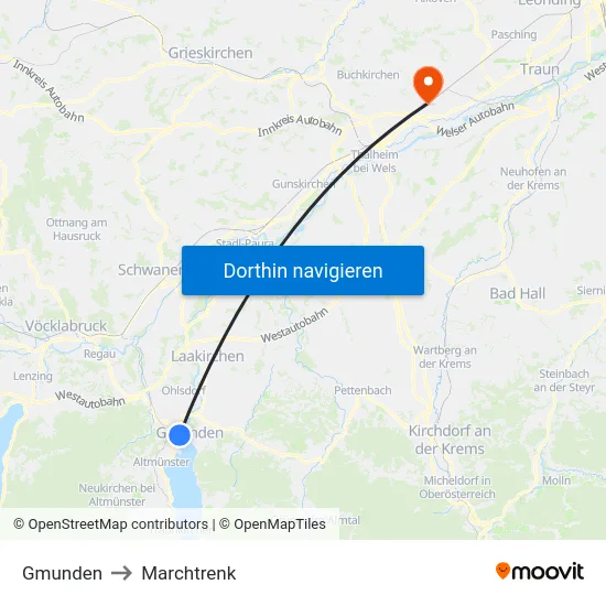 Gmunden to Marchtrenk map