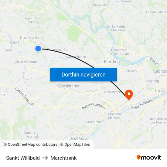 Sankt Willibald to Marchtrenk map