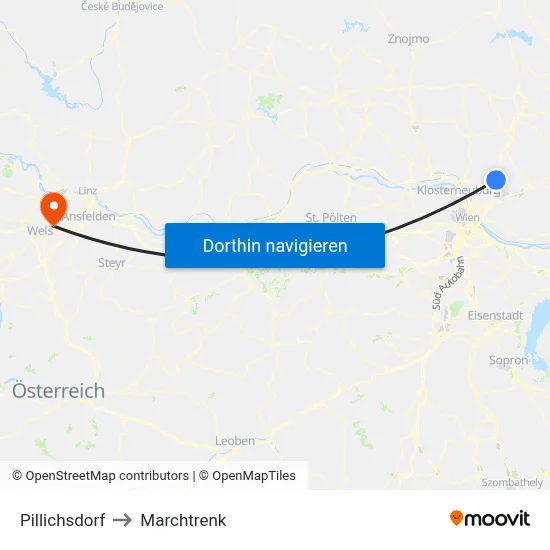 Pillichsdorf to Marchtrenk map