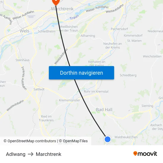 Adlwang to Marchtrenk map