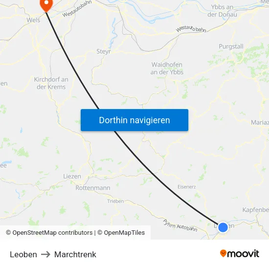 Leoben to Marchtrenk map