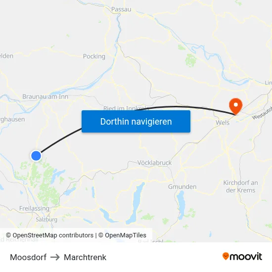 Moosdorf to Marchtrenk map