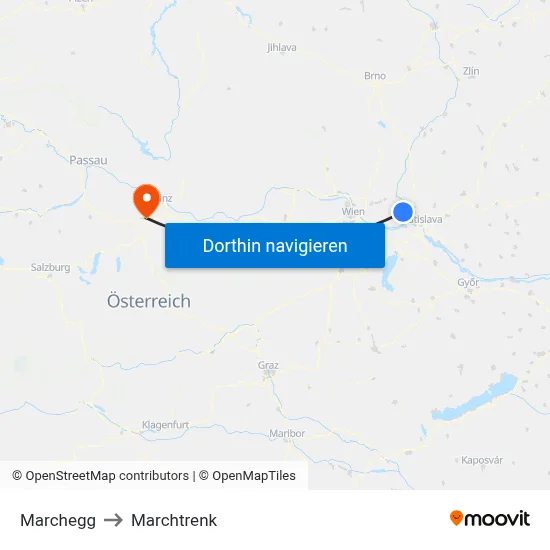 Marchegg to Marchtrenk map