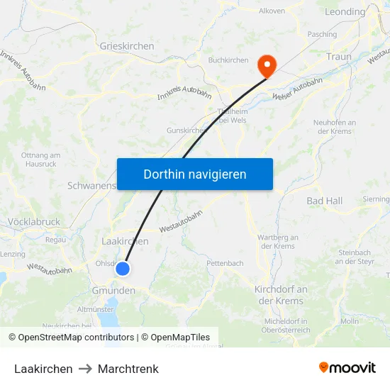 Laakirchen to Marchtrenk map