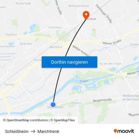 Schleißheim to Marchtrenk map