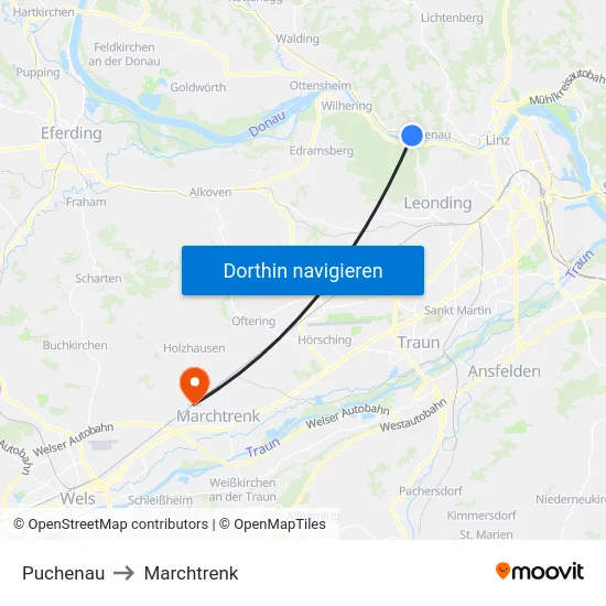 Puchenau to Marchtrenk map