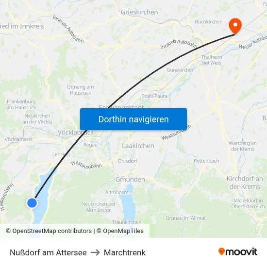 Nußdorf am Attersee to Marchtrenk map