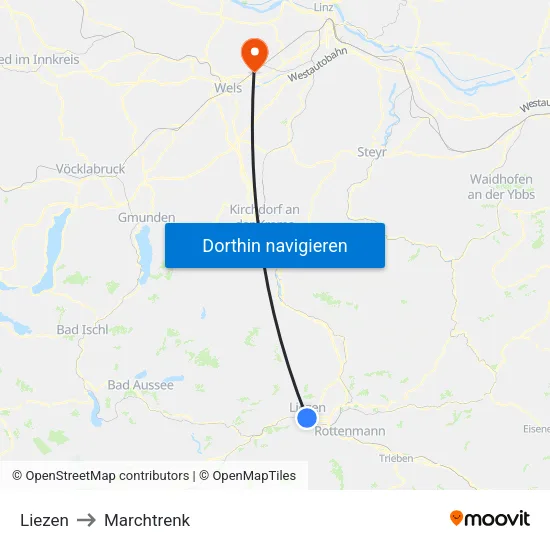 Liezen to Marchtrenk map